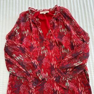LOFT Red Floral Blouse